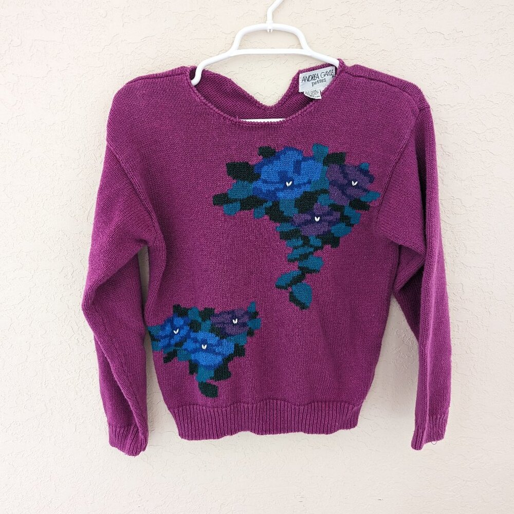 Vintage Andrea Gayle Knit Sweater Pearls Embroidered Size S 80's 90's Grannycore